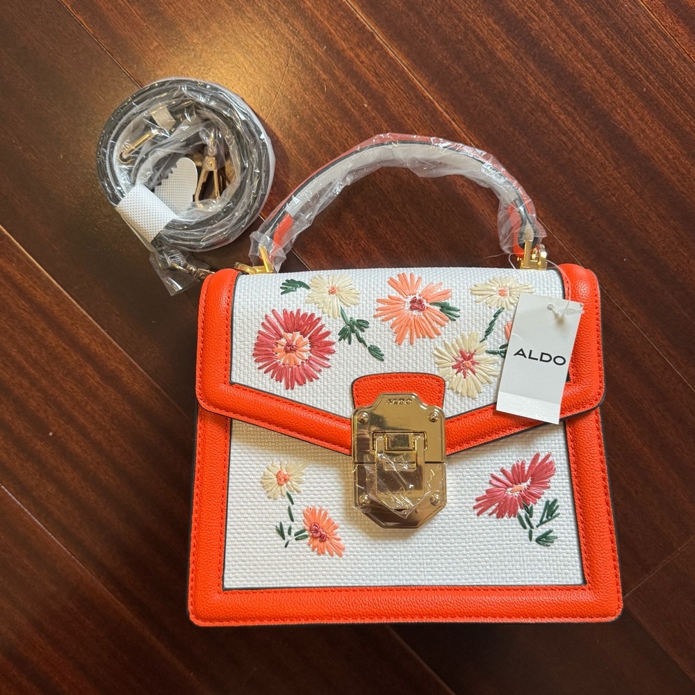 ALDO Floral Embroidered Orange and White Women's Bag NWT